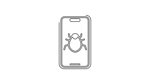 Black line System bug on mobile icon isolated on white background. Code bug Stock Footage 160288615
