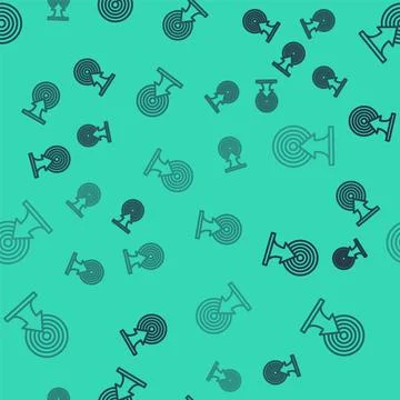 Black line Target with arrow icon isolated seamless pattern on green background Stock Illustration