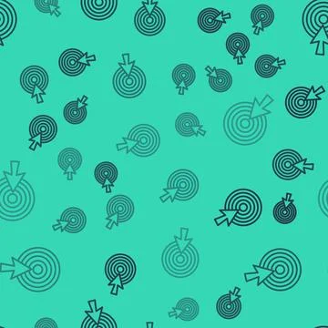 Black line Target with arrow icon isolated seamless pattern on green background Stock Illustration