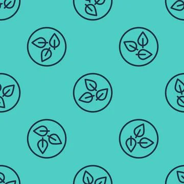 Black line Tea leaf icon isolated seamless pattern on green background. Tea Illustrazione stock
