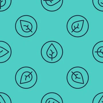 Black line Tea leaf icon isolated seamless pattern on green background. Tea.. Illustrazione stock