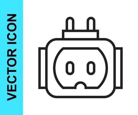 Black line Tee plug electric with clipping path icon isolated on white 스톡 일러스트