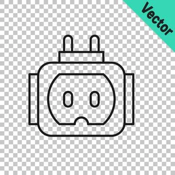Black line Tee plug electric with clipping path icon isolated on transparent Stock Illustration