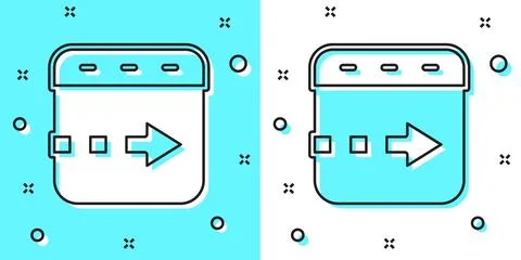 Black line Time flies on the clock icon isolated on green and white background Illustrazione stock