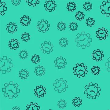 Black line Time Management icon isolated seamless pattern on green background Illustrazione stock