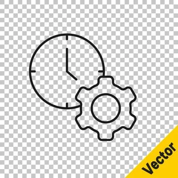 Black line Time management icon isolated on transparent background. Clock a.. Stock Illustration