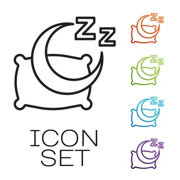 Black line Time to sleep icon isolated on white background. Sleepy zzz. Healthy Illustrazione stock