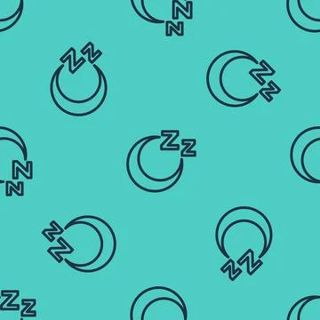 Black line Time to sleep icon isolated seamless pattern on green background Stock Illustration