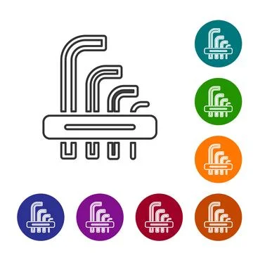 Black line Tool allen keys icon isolated on white background. Set icons in co Stock Illustration