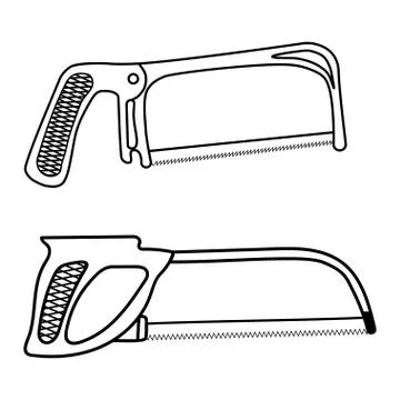 Black line tool hand saw outline icon, linear style icon isolated on white. S Stock Illustration