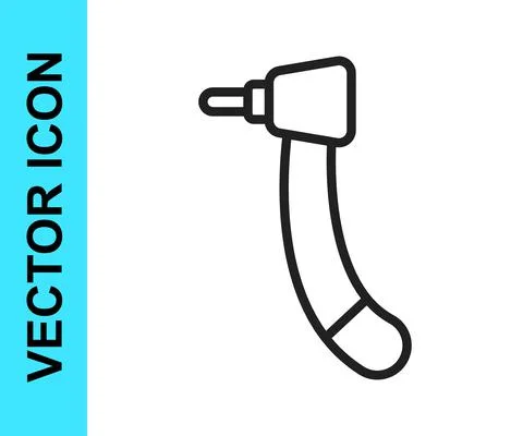 Black line Tooth drill icon isolated on white background. Dental handpiece for 스톡 일러스트