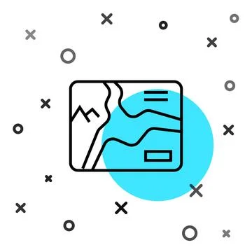 Black line Topographic map with route and coordinates icon isolated on whit.. Stock Illustration