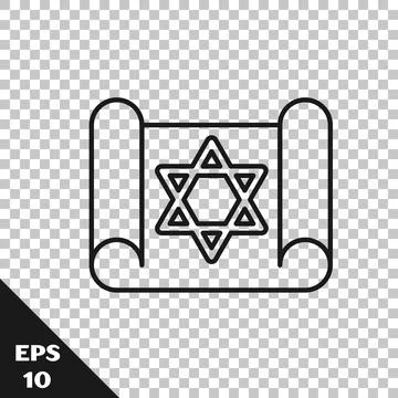 Black line Torah scroll icon isolated on transparent background. Jewish Torah Stock Illustration