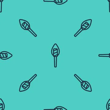 Black line Torch flame icon isolated seamless pattern on green background Stock Illustration