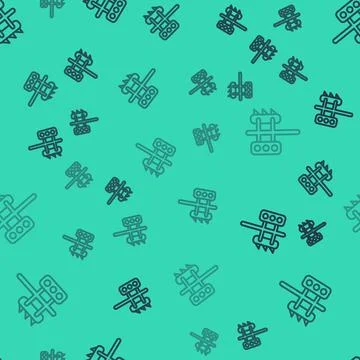 Black line Traffic light icon isolated seamless pattern on green background Stock Illustration