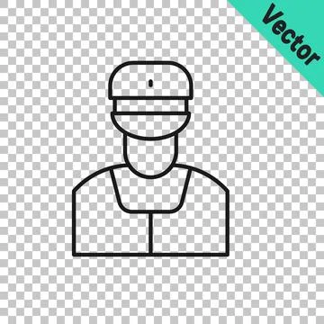 Black line Train conductor icon isolated on transparent background. Vector Stock Illustration
