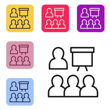 Black line Training, presentation icon isolated on white background. Set icons Stock Illustration