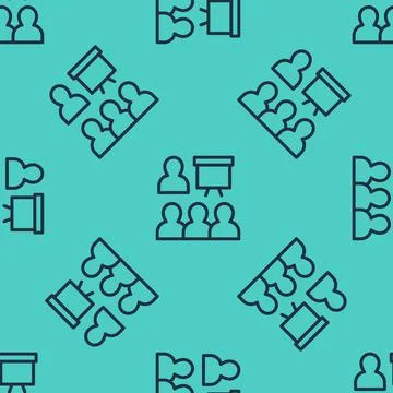 Black line Training, presentation icon isolated seamless pattern on green 스톡 일러스트