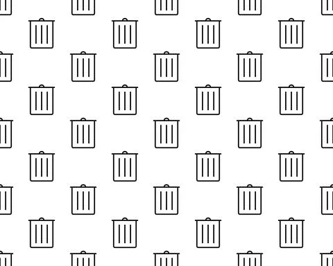Black line Trash can icon isolated seamless pattern on white background. Garb Stock Illustration