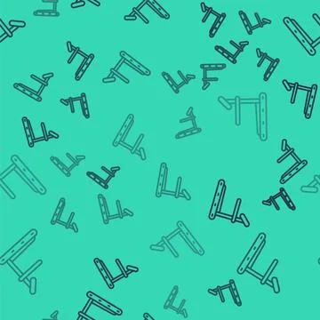 Black line Treadmill machine icon isolated seamless pattern on green background Illustrazione stock