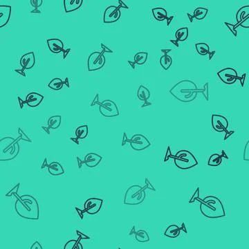 Black line Tree icon isolated seamless pattern on green background. Forest Illustrazione stock