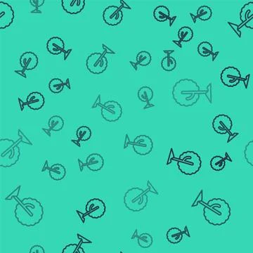 Black line Tree icon isolated seamless pattern on green background. Forest Stock Illustration