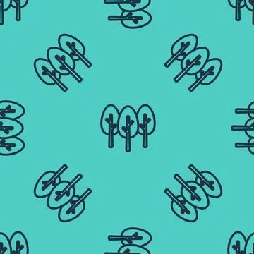 Black line Tree icon isolated seamless pattern on green background. Forest Illustrazione stock