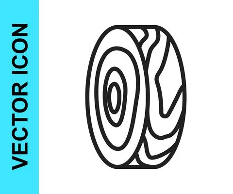 Black line Tree rings icon isolated on white background. Wooden cross section Stock Illustration