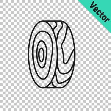 Black line Tree rings icon isolated on transparent background. Wooden cross Stock Illustration