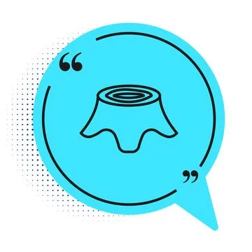 Black line Tree stump icon isolated on white background. Blue speech bubble.. 스톡 일러스트