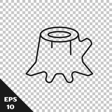 Black line Tree stump icon isolated on transparent background.  Vector Illustrazione stock