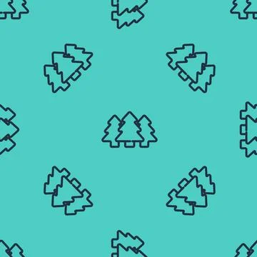 Black line Trees icon isolated seamless pattern on green background. Forest Stockillustratie