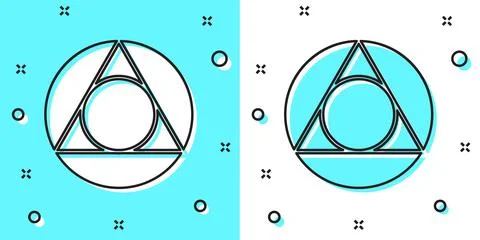 Black line Triangle math icon isolated on green and white background. Random Illustrazione stock