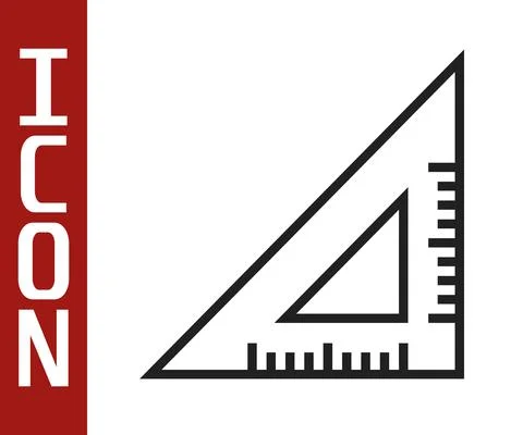 Black line Triangular ruler icon isolated on white background. Straightedge Stock Illustration