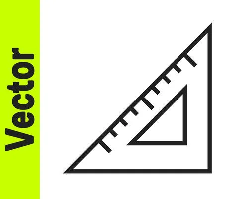 Black line Triangular ruler icon isolated on white background. Straightedge Illustrazione stock