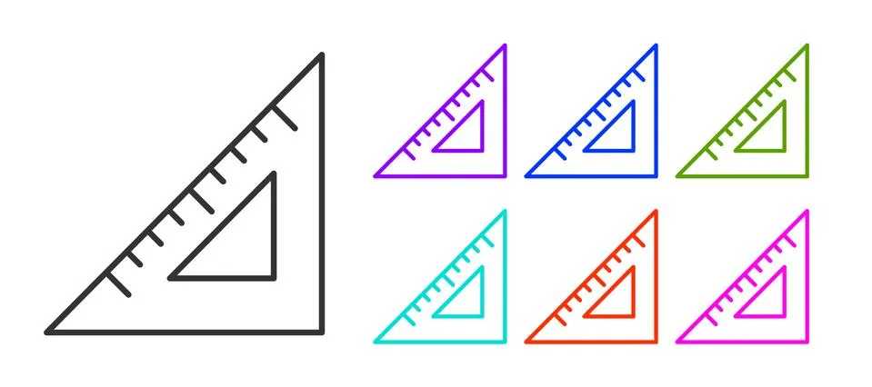 Black line Triangular ruler icon isolated on white background. Straightedge 스톡 일러스트