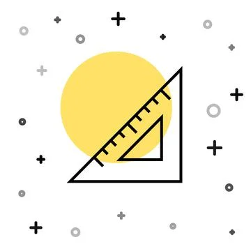 Black line Triangular ruler icon isolated on white background. Straightedge Stock Illustration