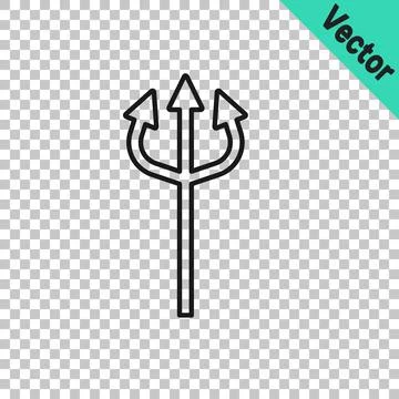 Black line Trident devil icon isolated on transparent background. Happy Stock Illustration