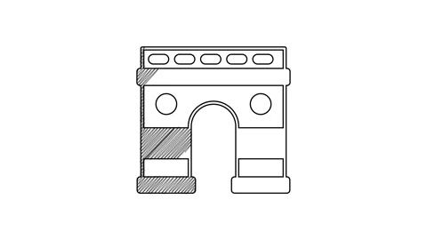 Black line Triumphal Arch icon isolated on white background. Landmark of Paris Stock Footage 201614092