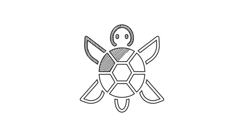 Black line Turtle icon isolated on white background. 4K Video motion graphic Stock Footage 201463164