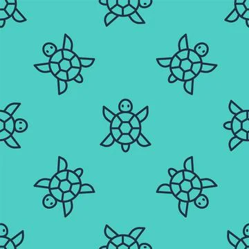 Black line Turtle icon isolated seamless pattern on green background. Vector Illustrazione stock