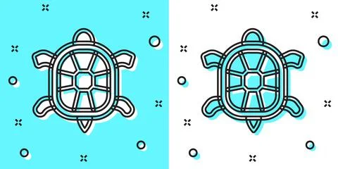 Black line Turtle icon isolated on green and white background. Random dynamic Stock Illustration