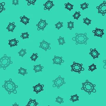 Black line Turtle icon isolated seamless pattern on green background. Vector Stock Illustration