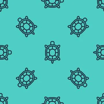 Black line Turtle icon isolated seamless pattern on green background. Vector 스톡 일러스트