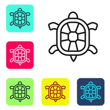 Black line Turtle icon isolated on white background. Set icons in color squar Stock Illustration