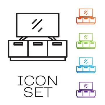 Black line TV table stand icon isolated on white background. Set icons colorful Stock Illustration