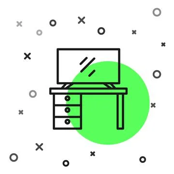 Black line TV table stand icon isolated on white background. Vector Illustrazione stock