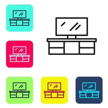 Black line TV table stand icon isolated on white background. Set icons in c.. Stock Illustration
