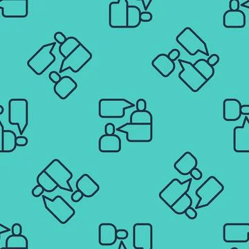 Black line Two sitting men talking icon isolated seamless pattern on green Illustrazione stock