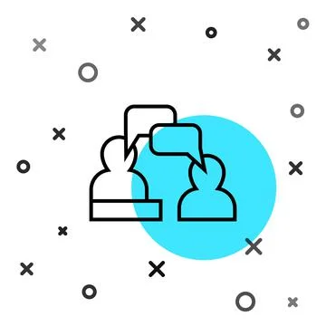 Black line Two sitting men talking icon isolated on white background. Speech Stock Illustration